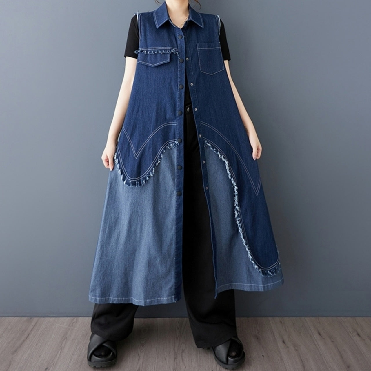 Sleeveless denim one piece D0066