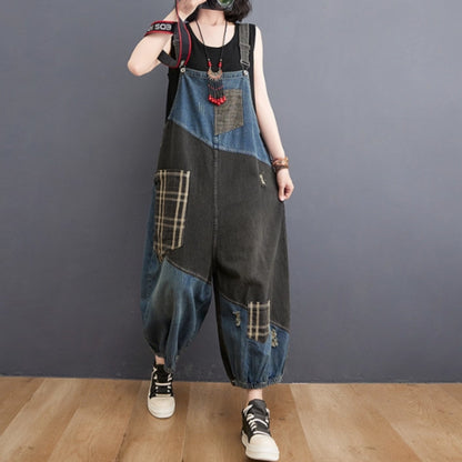 Mixed material overalls D0082