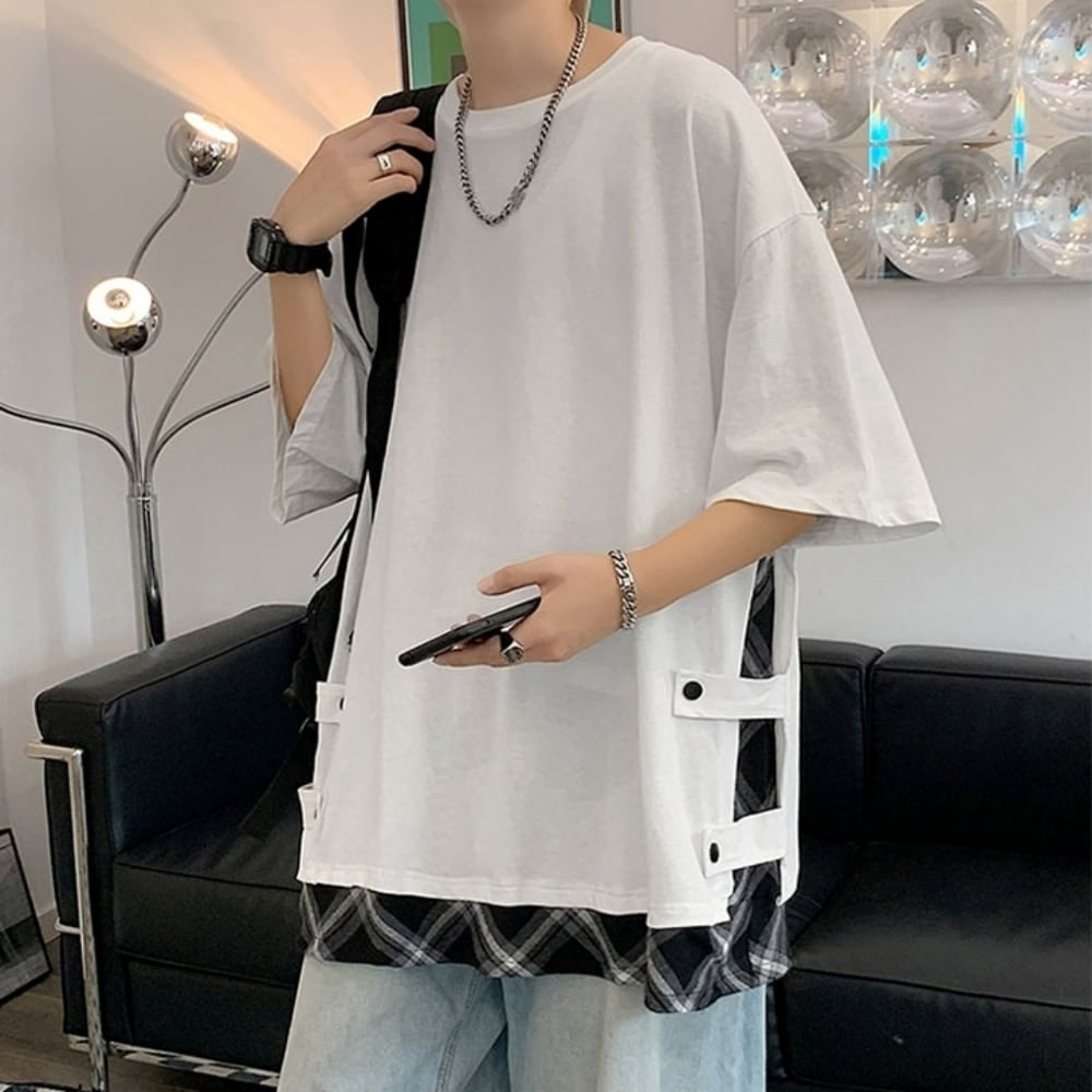 Faux layered short sleeve tops HL2555