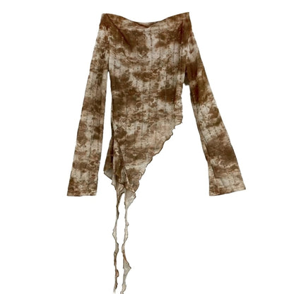 Tie dye pattern long sleeve tops E7012