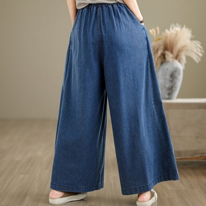 Butterfly Print Wide Denim Pants D0018