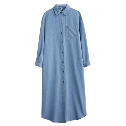 Long denim shirt one piece D0076