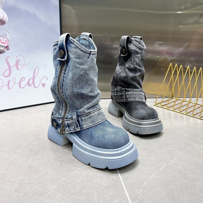 Washed Denim Boots D0014