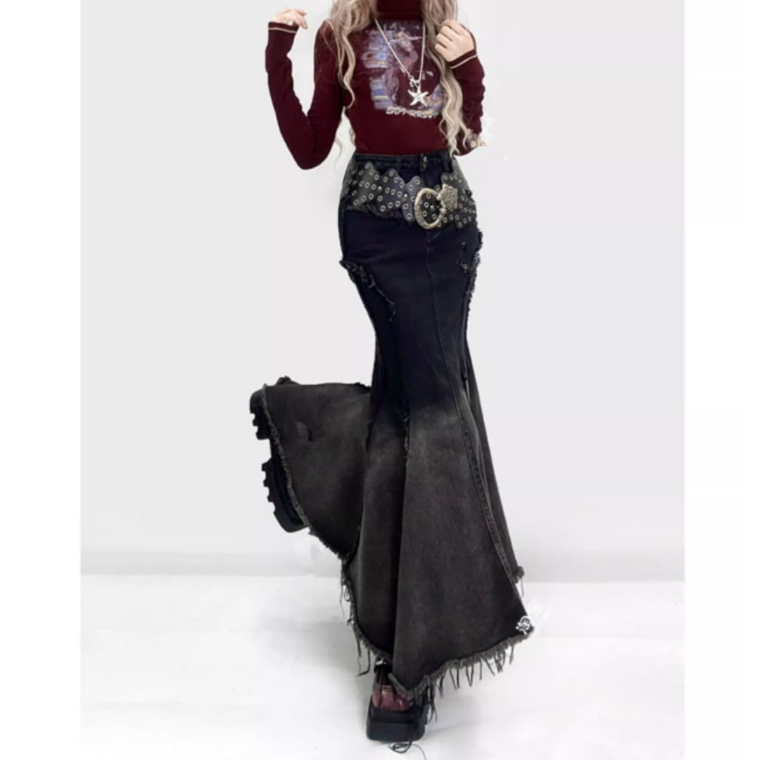 Fishtail denim skirt E7019