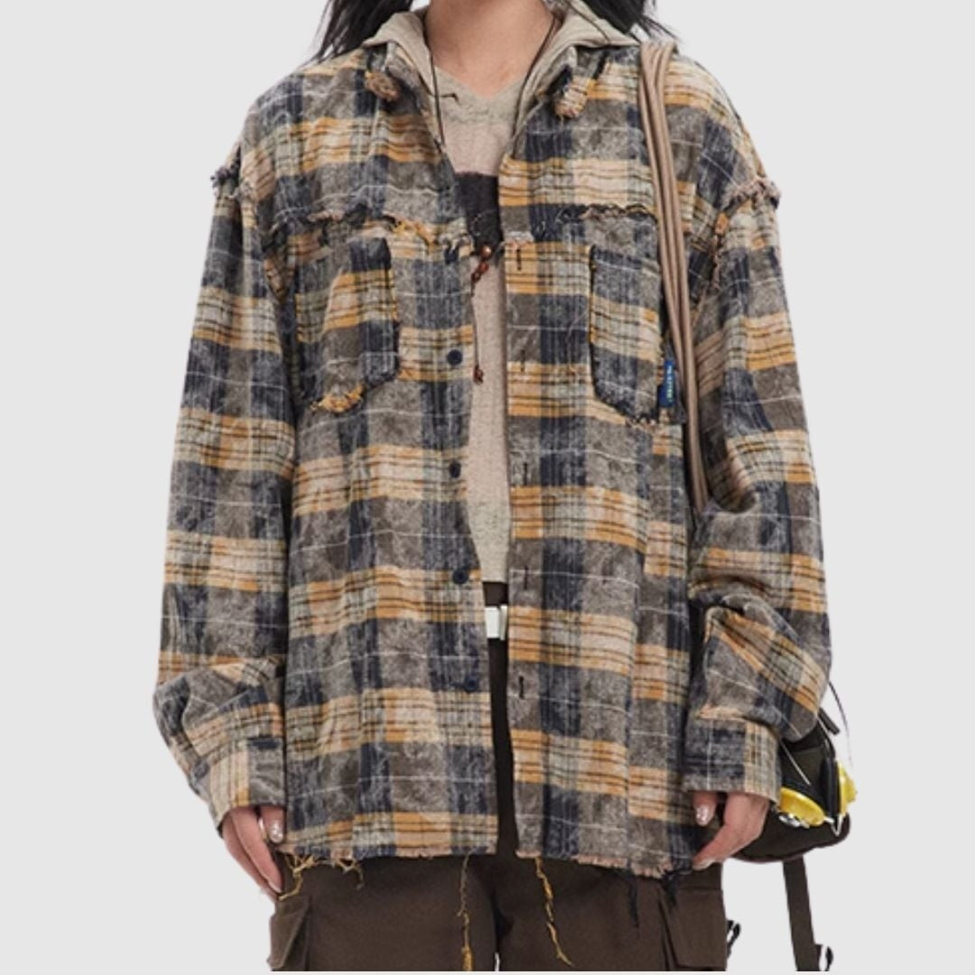 Damaged design check shirt HL2423