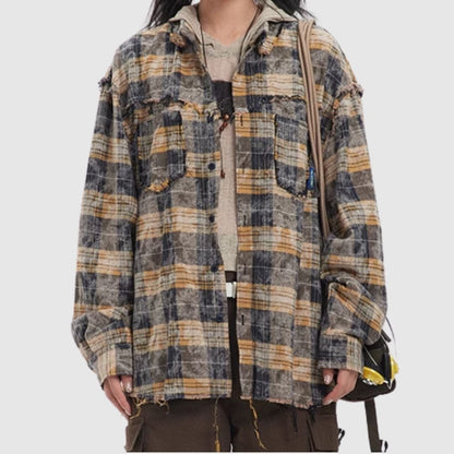Damaged design check shirt HL2423