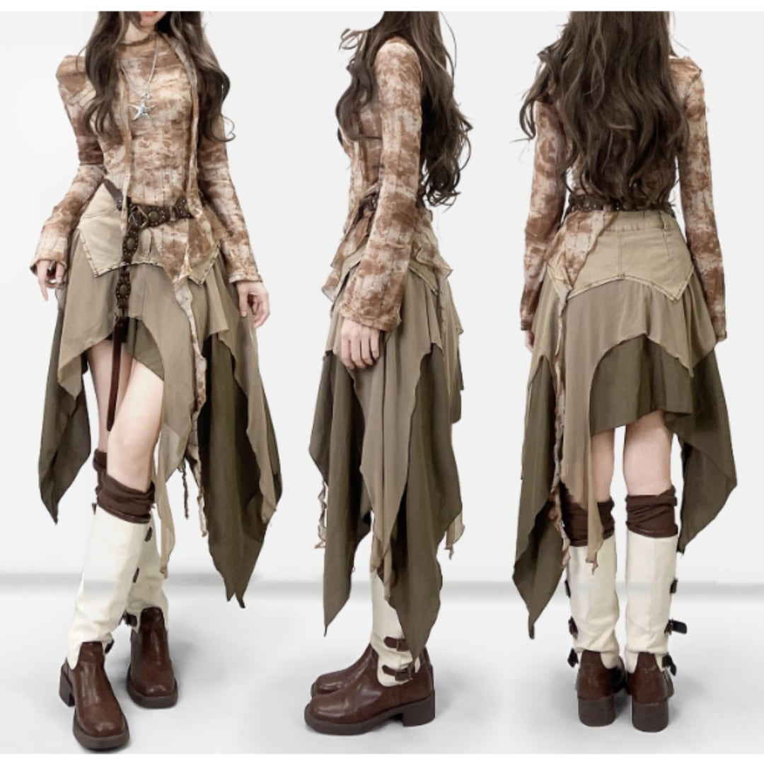 Tie dye pattern long sleeve tops E7012