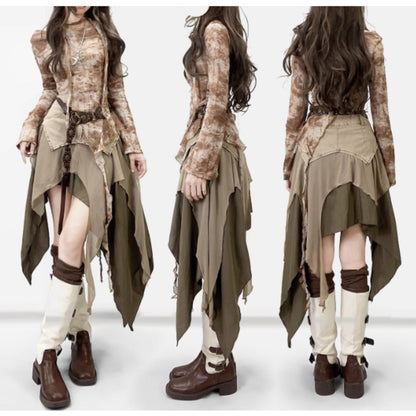 Tie dye pattern long sleeve tops E7012