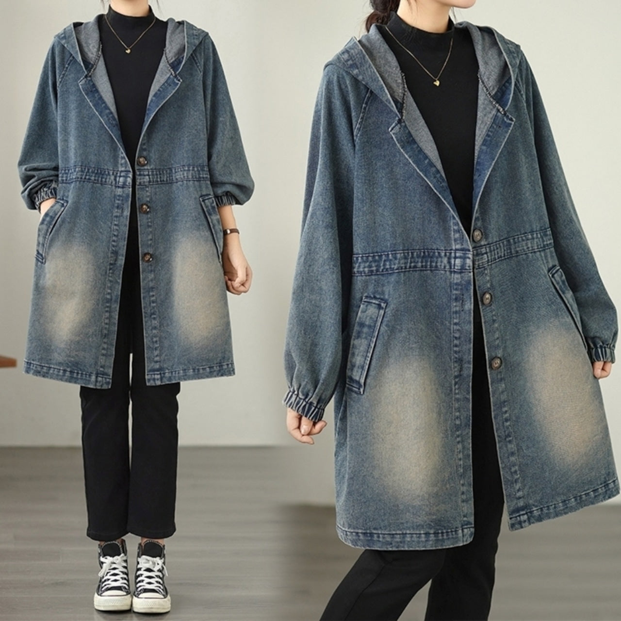 Hooded denim coat D0075