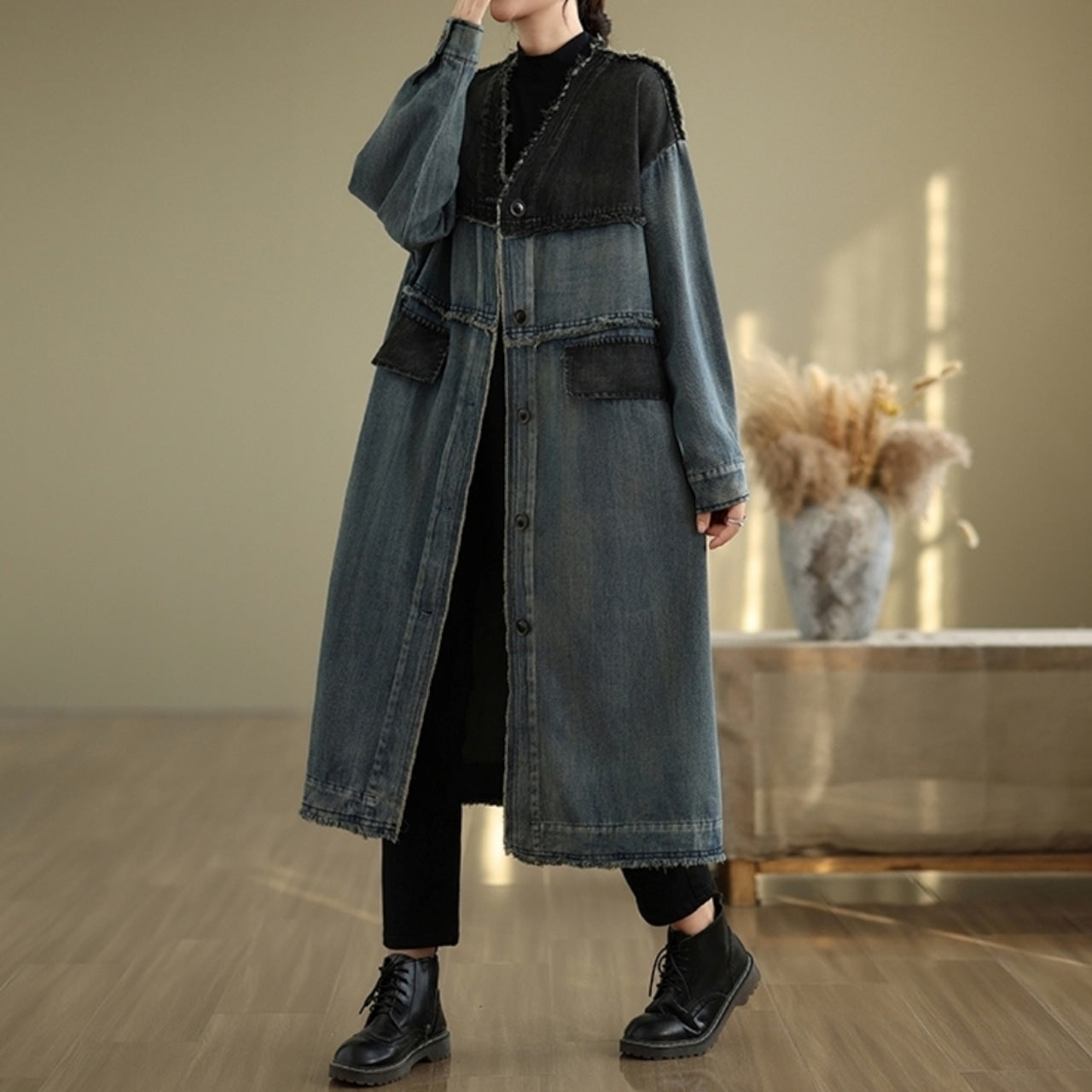V neck denim coat D0068