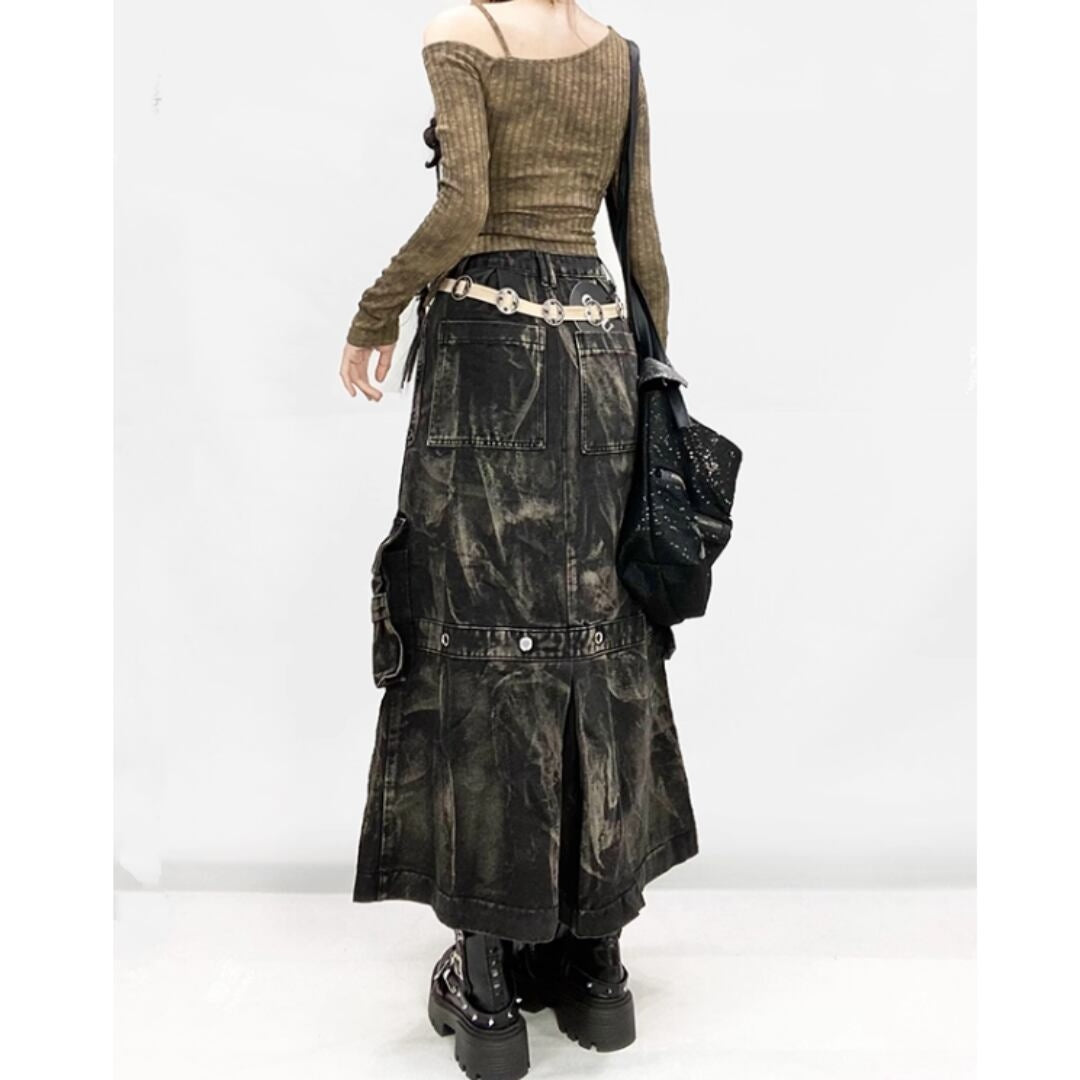 Black denim skirt E7007