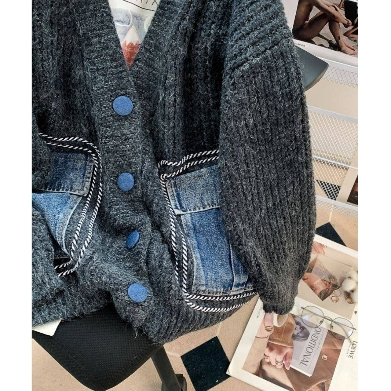 Denim pocket cardigan D0132