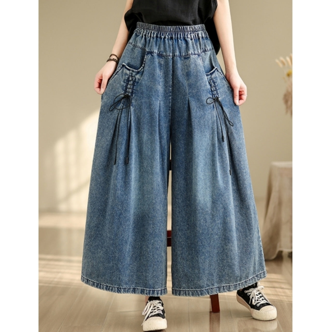 Wide baggy denim pants D0074