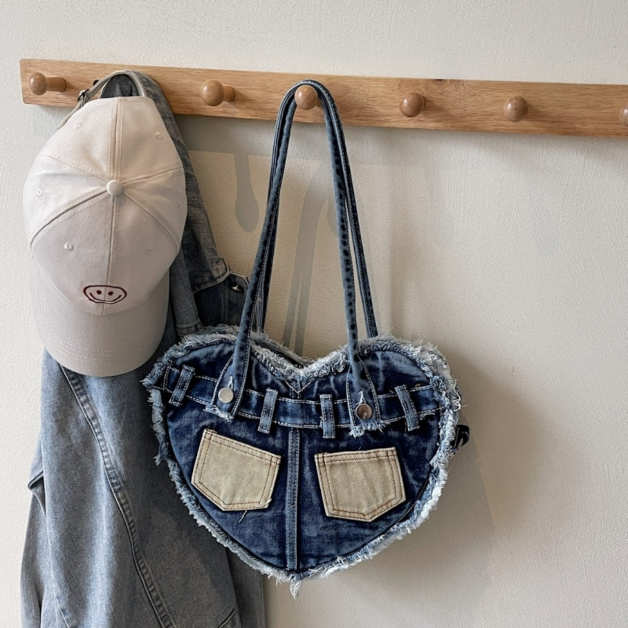 Heart Denim Tote Bag D0031