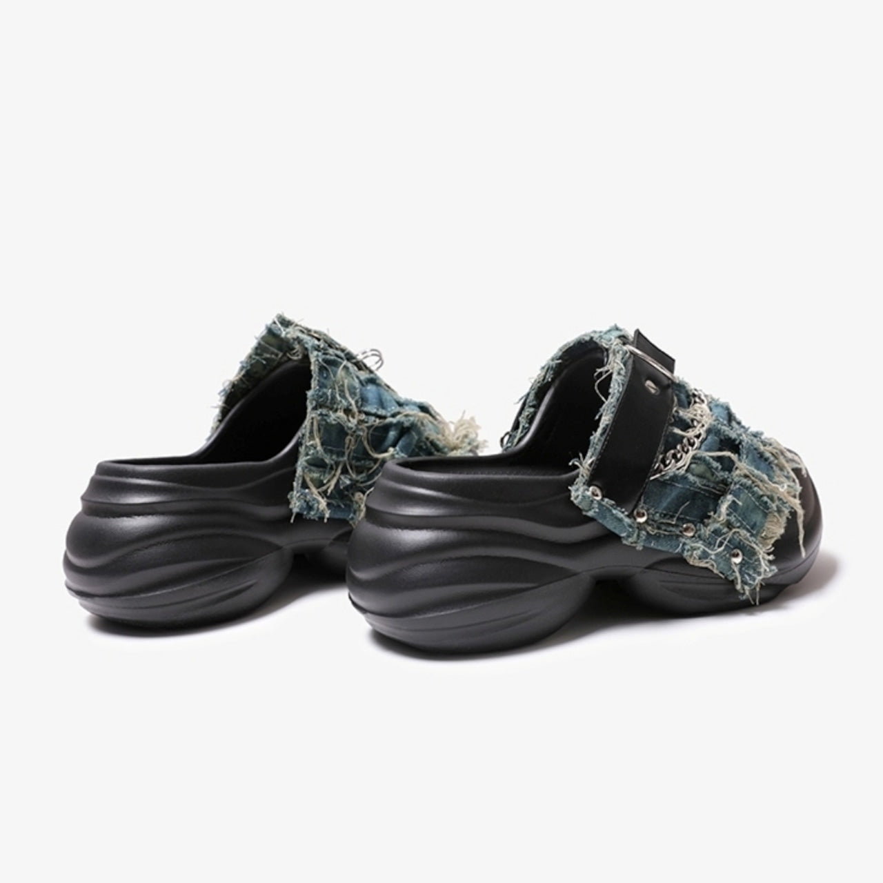 Asymmetric design denim sandals D0104