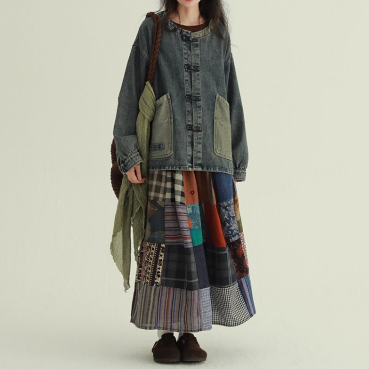 Collarless denim jacket D0085