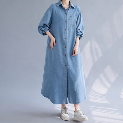 Long denim shirt one piece D0076