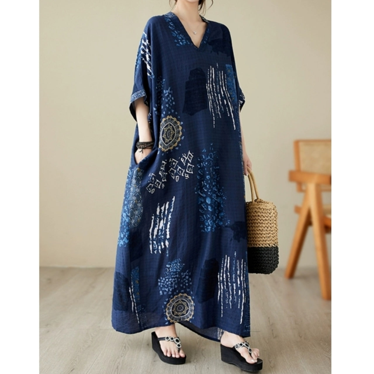 V neck long one piece D0065