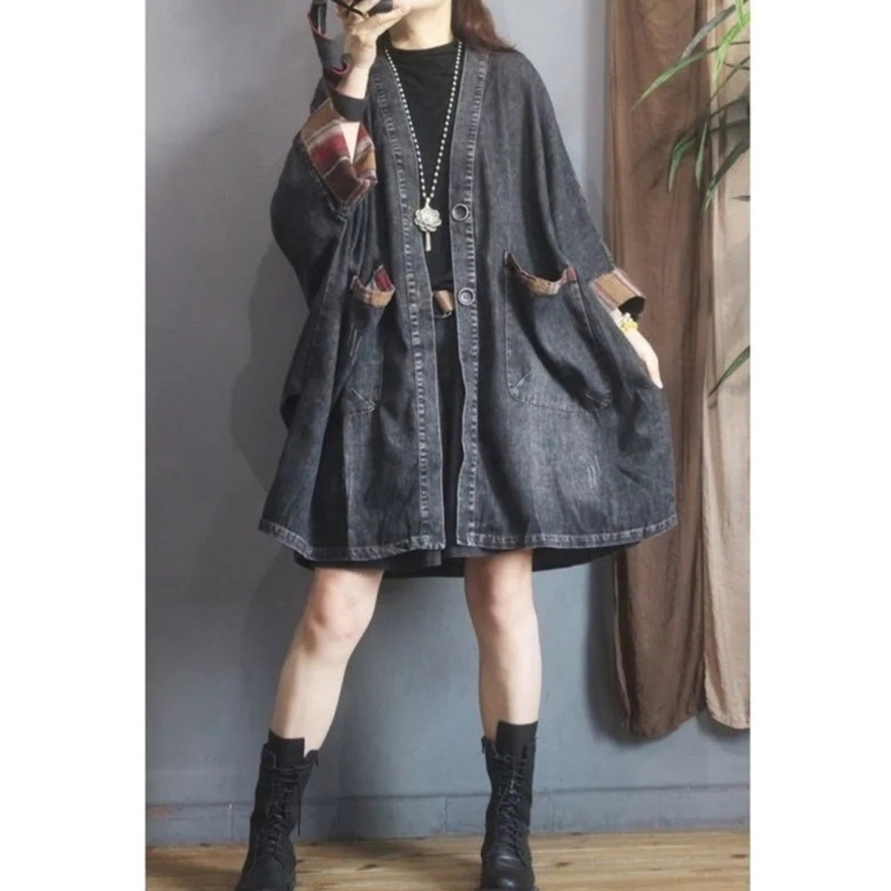 V neck denim coat D0096