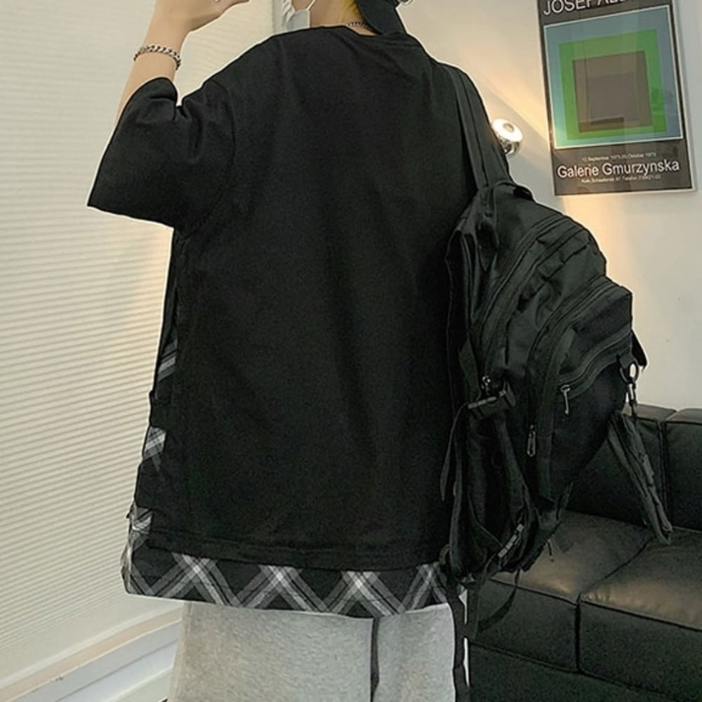 Faux layered short sleeve tops HL2555