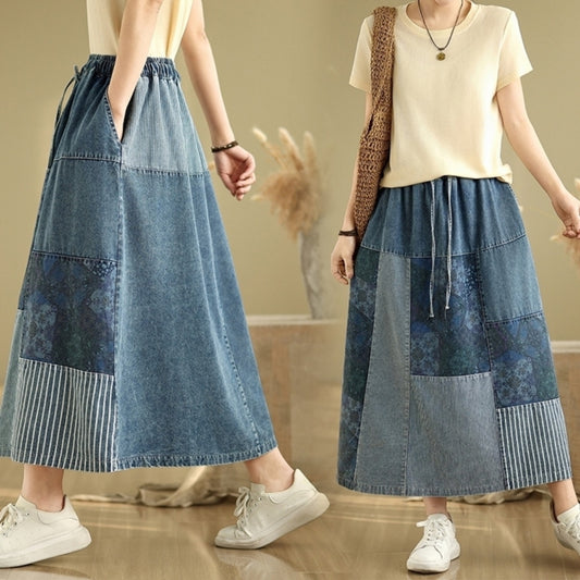 Patchwork denim skirt D0073