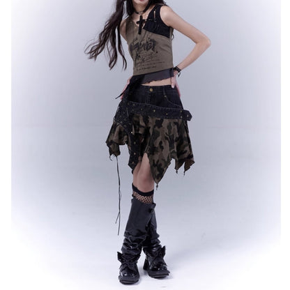 Irregular hem camouflage skirt E7031
