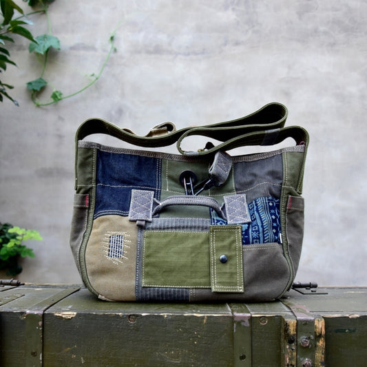 Patchwork Denim Messenger Bag D0033