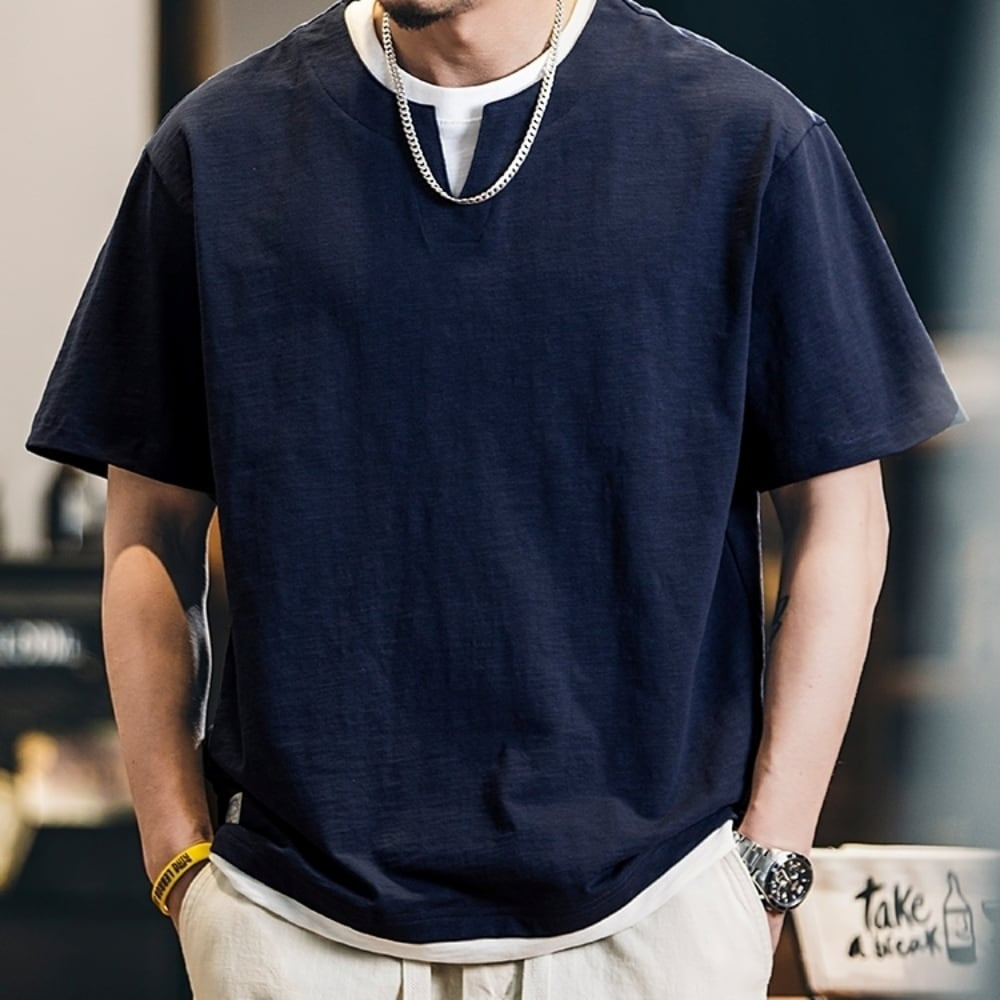 Faux layered casual tops HL2556