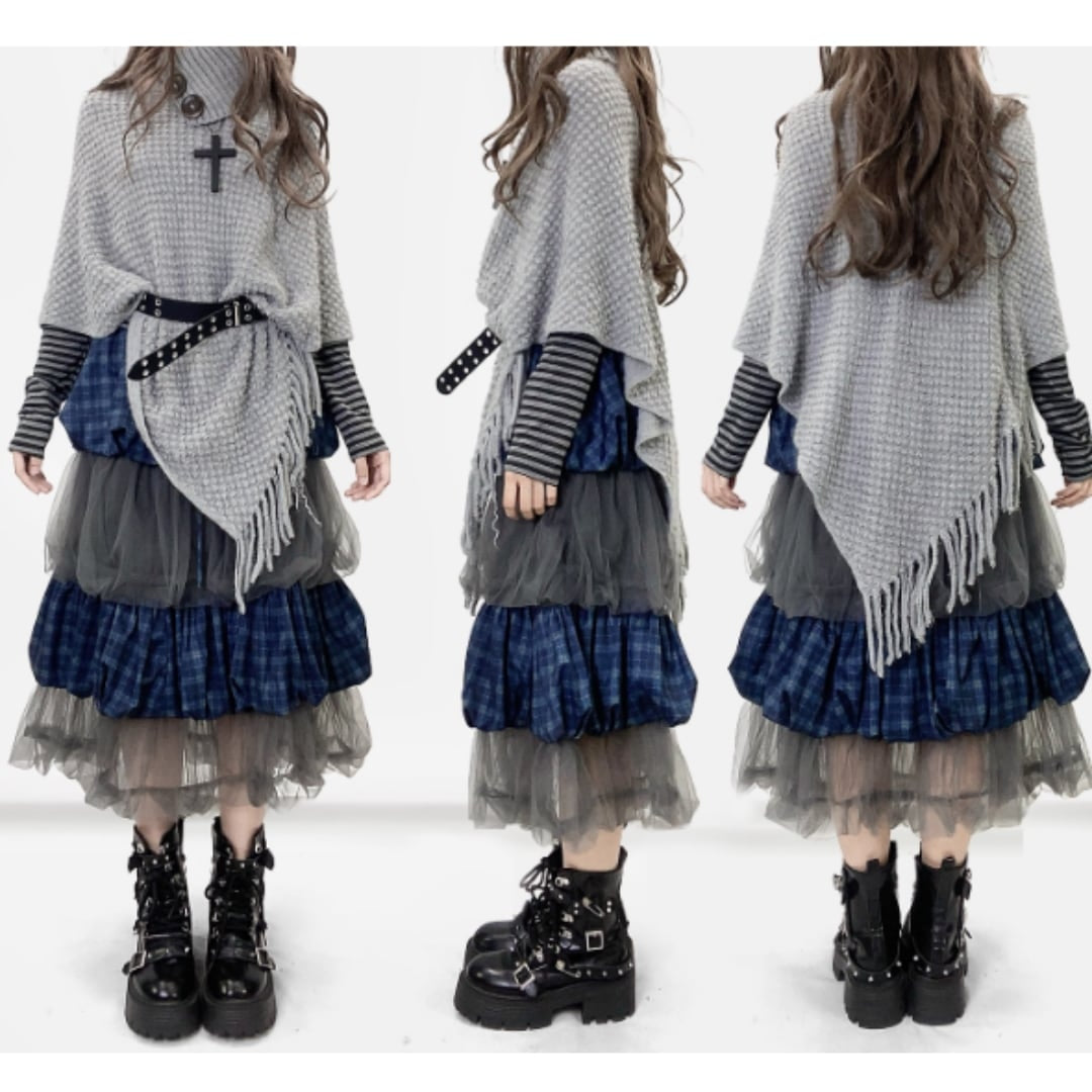 Knit poncho E7013