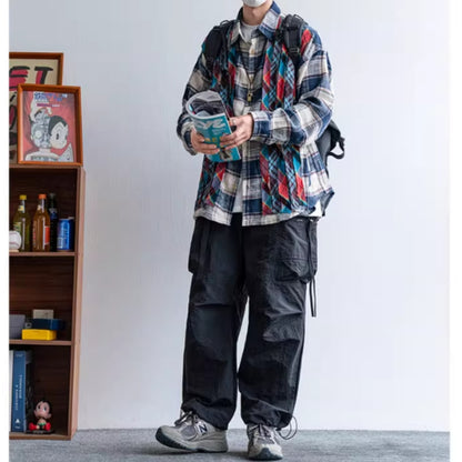 Contrast Color Check Shirt D0062