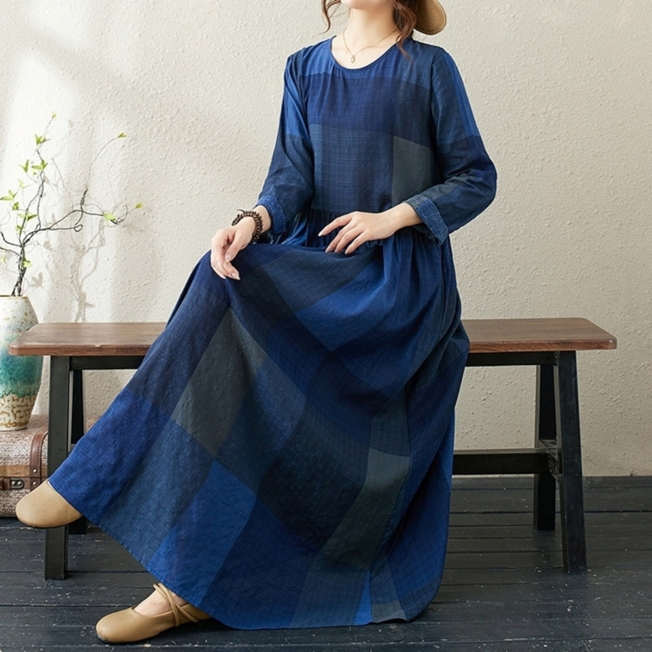 Blue grid one piece D0067