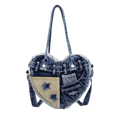 Heart Denim Tote Bag D0031
