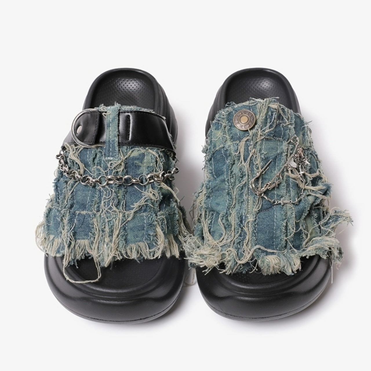 Asymmetric design denim sandals D0104