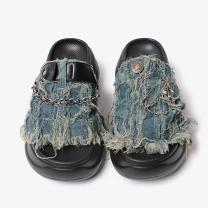 Asymmetric design denim sandals D0104