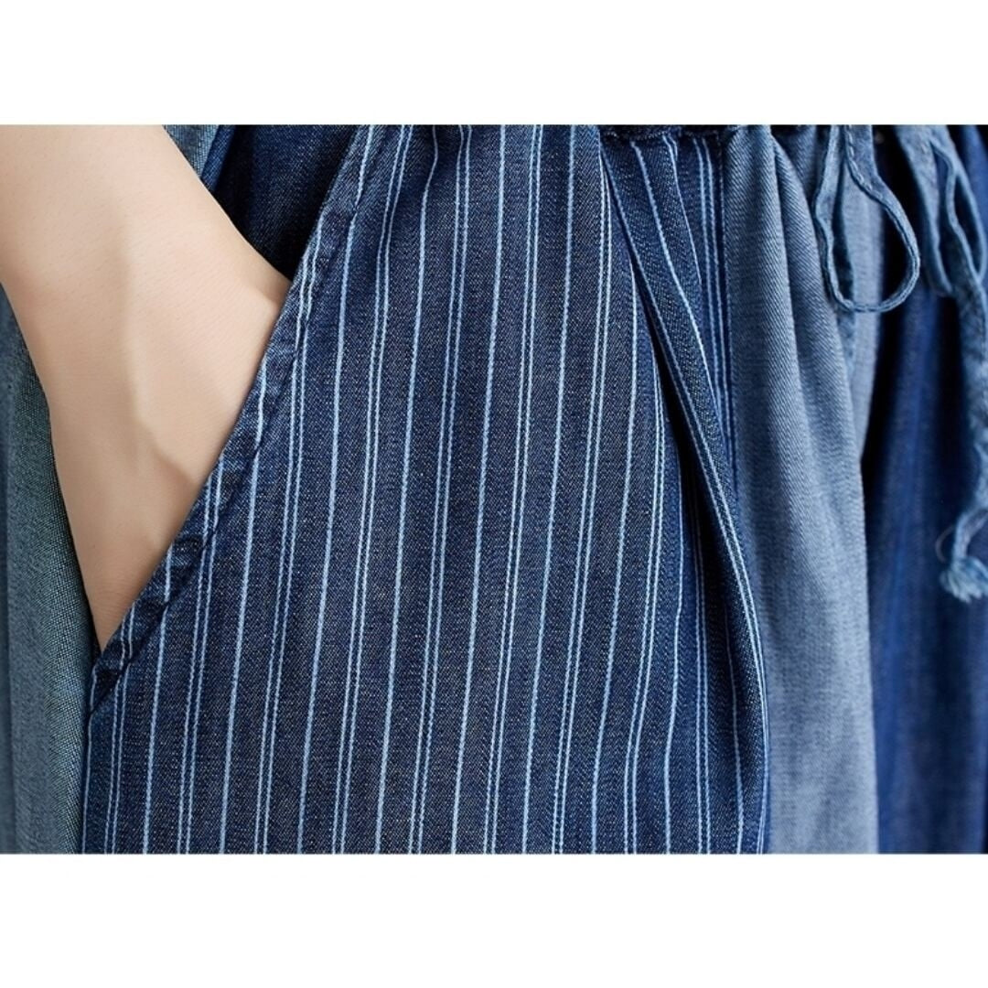 Patchwork wide denim pants D0019