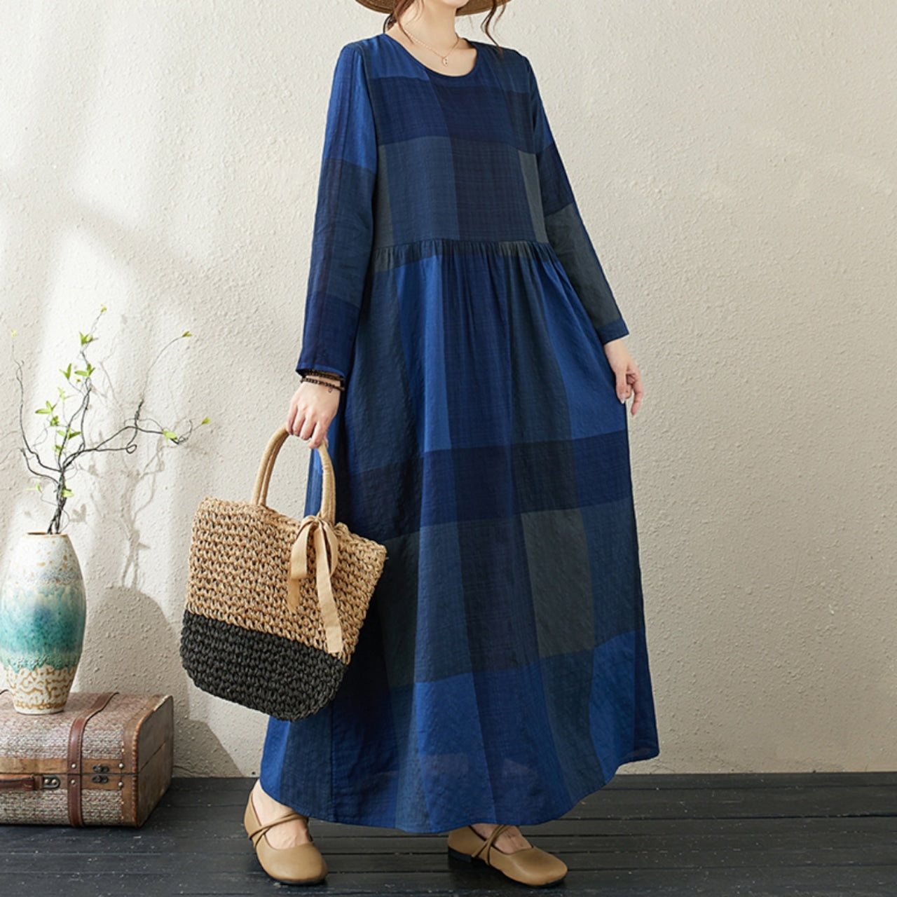 Blue grid one piece D0067