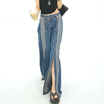 High slit denim jeans D0136