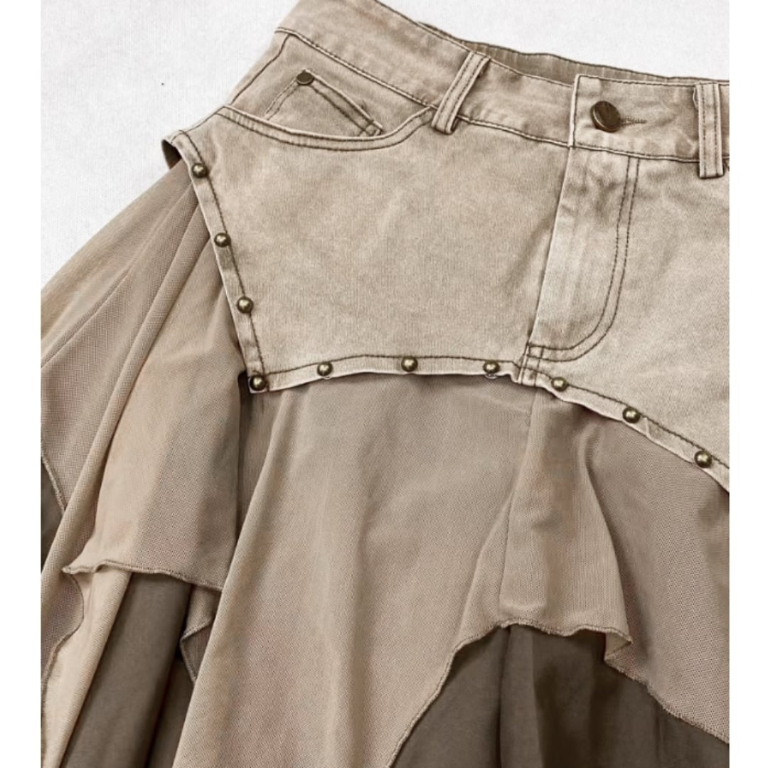 Irregular hem denim skirt E7050