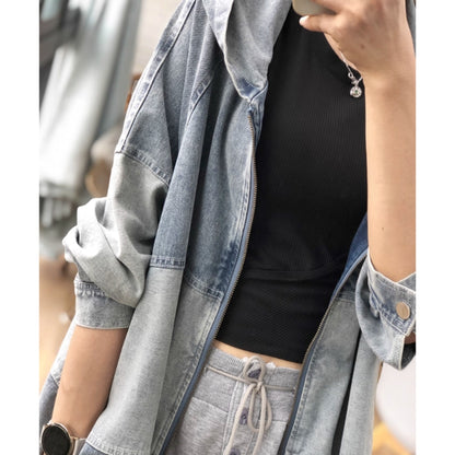 Bicolor hooded denim jacket D0080