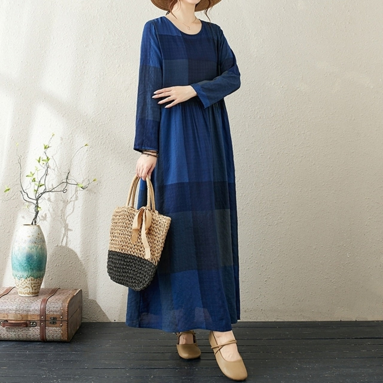 Blue grid one piece D0067