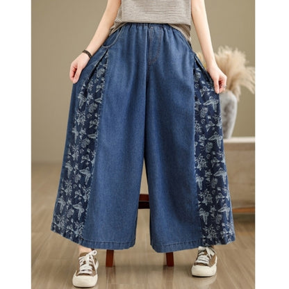 Butterfly Print Wide Denim Pants D0018