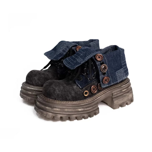 Platform denim boots D0139