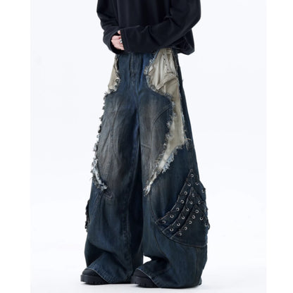 Patchwork wide denim jeans D0150