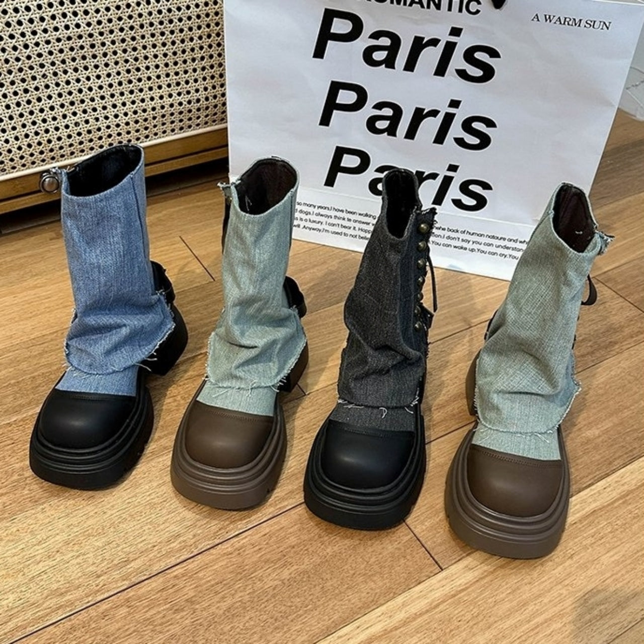 Denim middle boots D0143