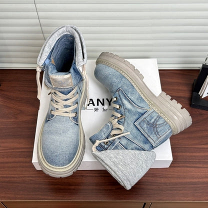 High cut denim boots D0158