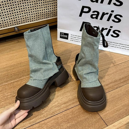 Denim middle boots D0143