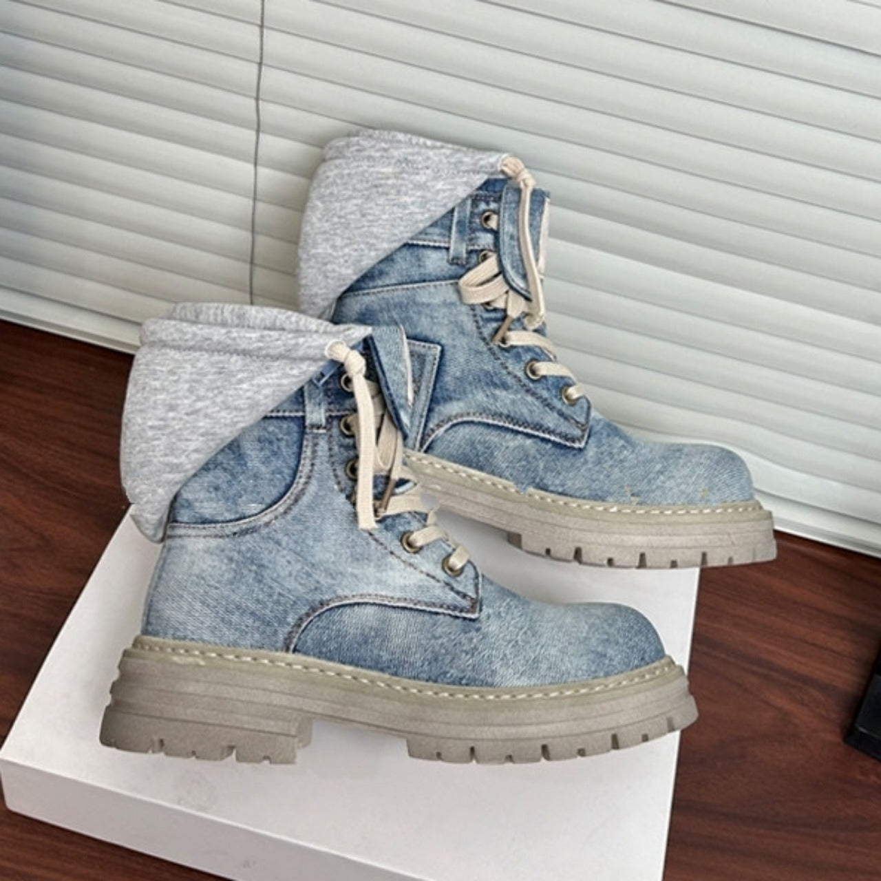 High cut denim boots D0158