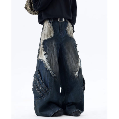 Patchwork wide denim jeans D0150