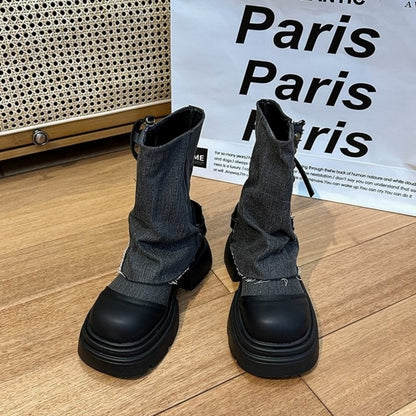Denim middle boots D0143