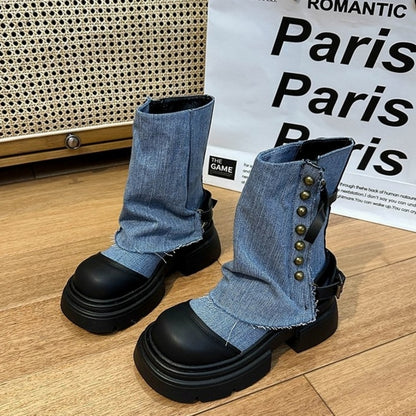 Denim middle boots D0143